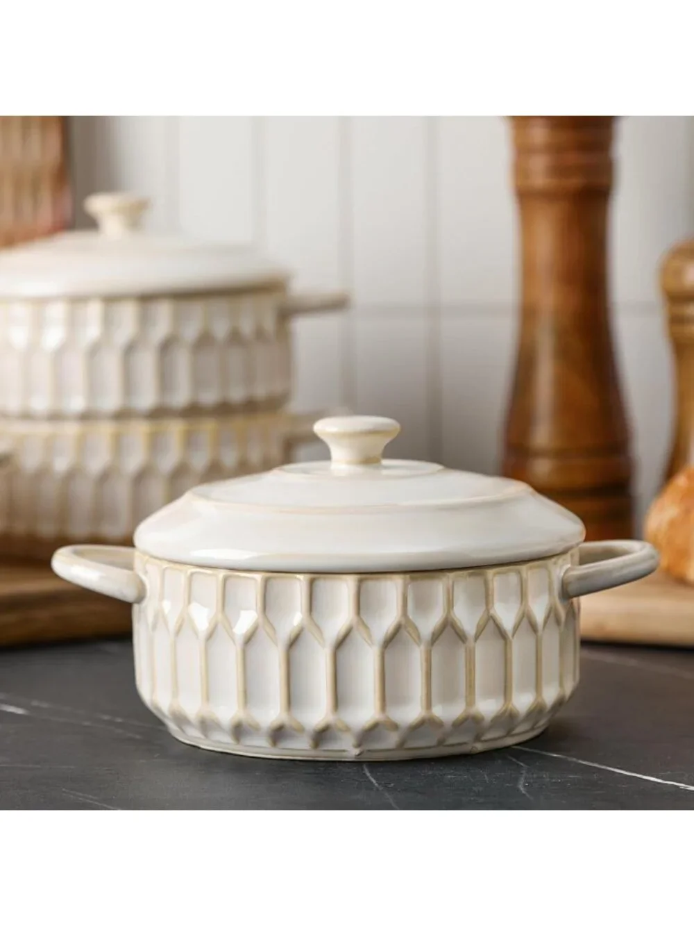 Set of 4 Mini Cocotte Baking Dishes with Lids | Ceramic Casseroles for Soufflé